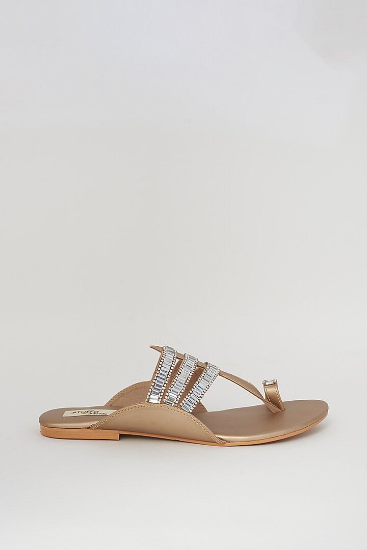 Gold Embellished Kolhapuri Flats by Stoffa Bride at Pernia's Pop Up Shop
