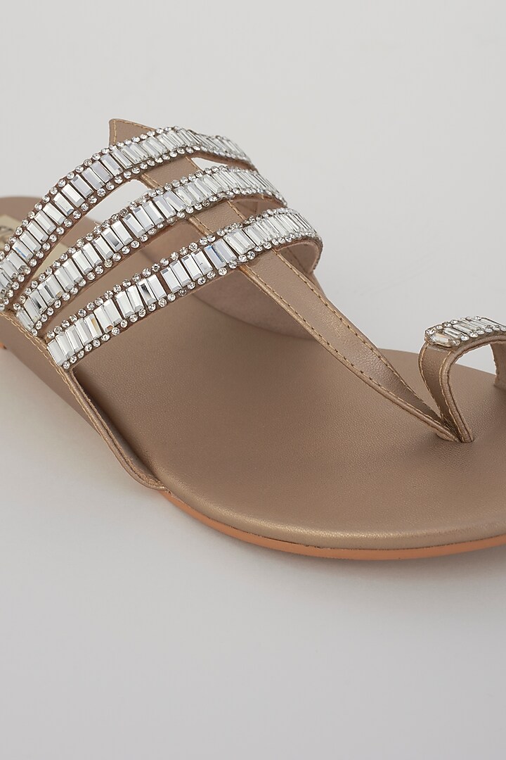 Gold Embellished Kolhapuri Flats by Stoffa Bride at Pernia's Pop Up Shop