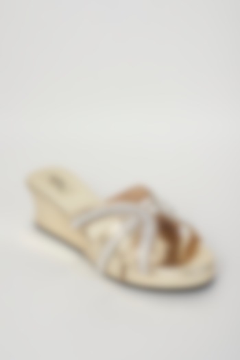 Gold Faux Leather Embellished Wedges by Stoffa Bride