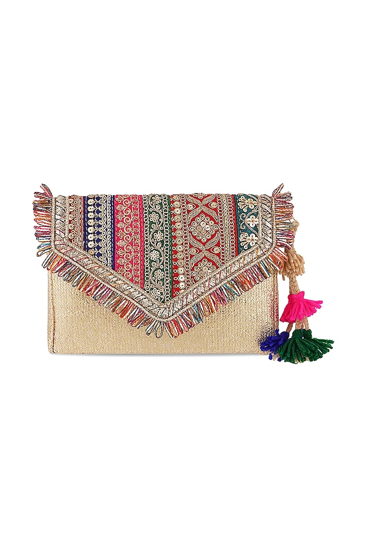 Multi-Colored Faux Leather Embellished Clutch by stoffa bride