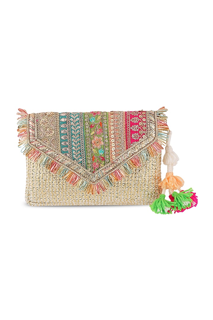 Multi-Colored Pastel Faux Leather Embellished Clutch by stoffa bride