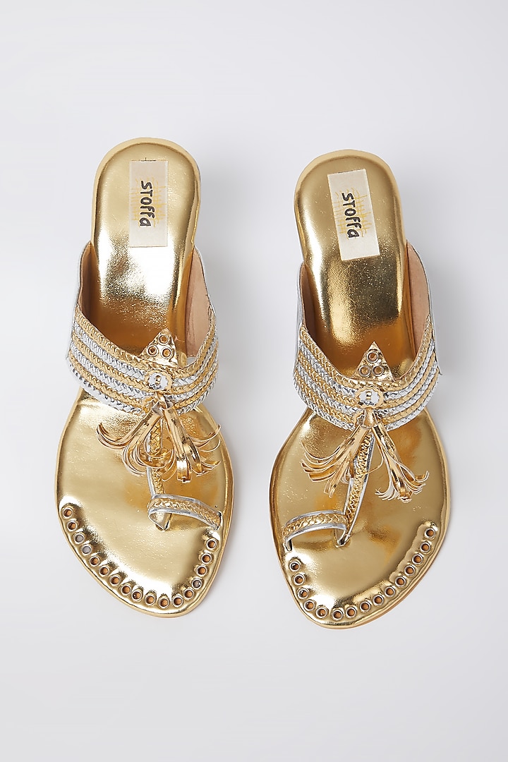 Silver & Gold Kolhapuri Low Wedges by stoffa bride
