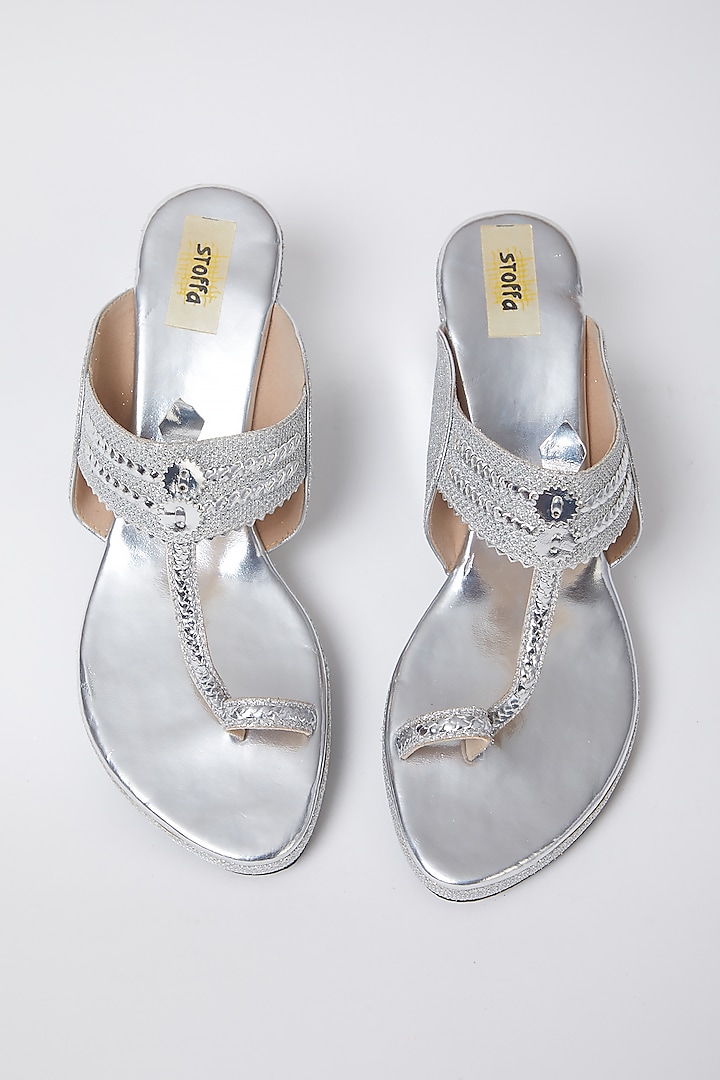 Silver Faux Leather Low Wedges by stoffa bride