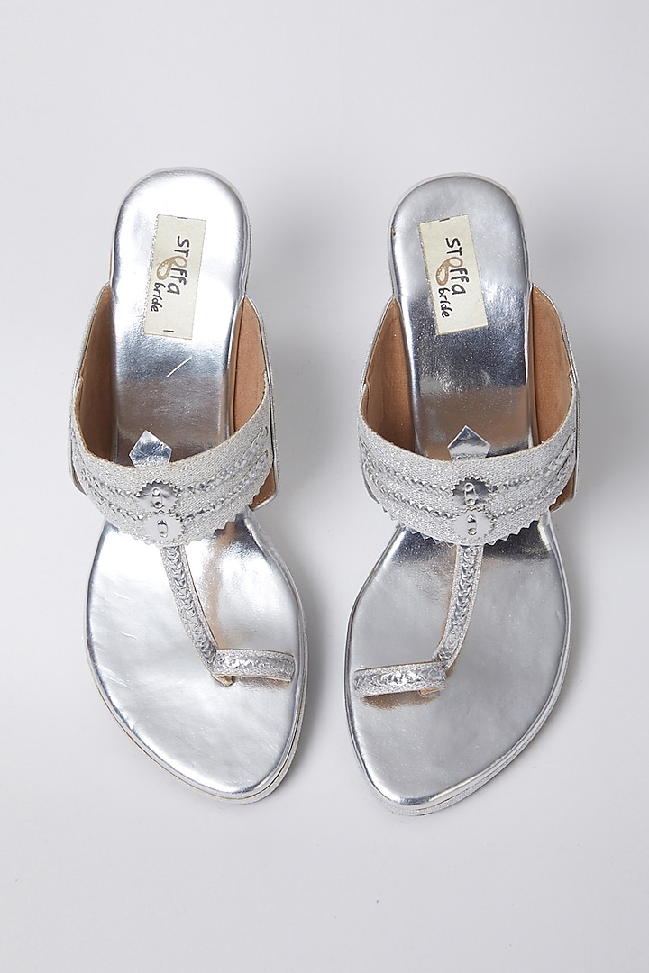 Silver Faux Leather Wedges by stoffa bride