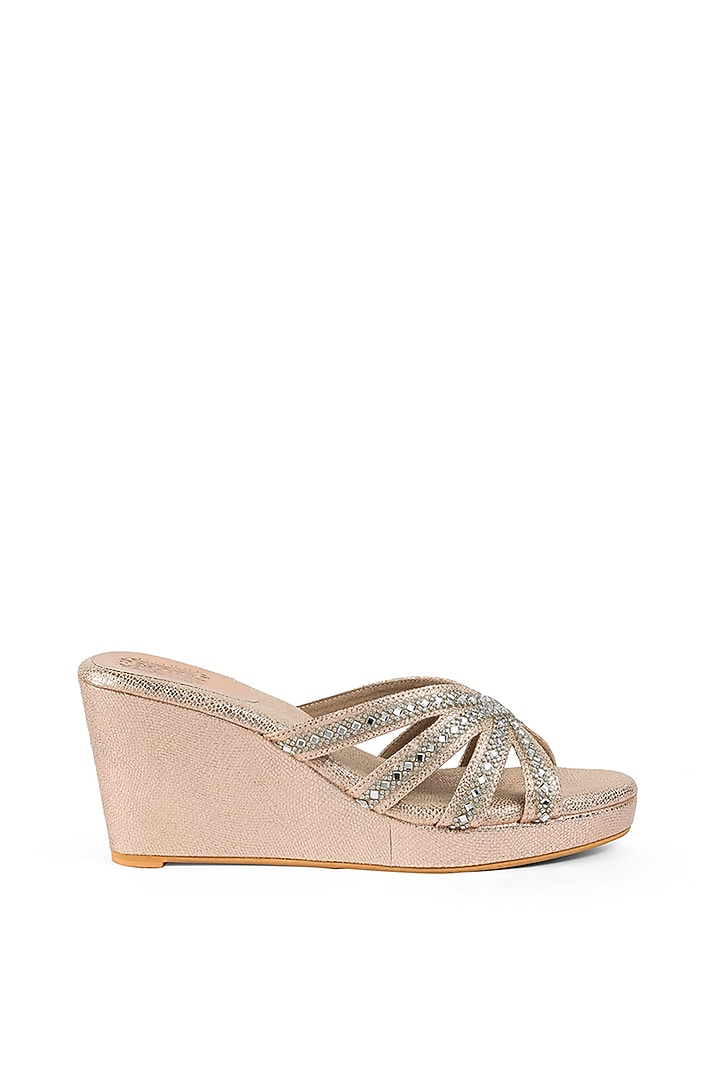 Rose Gold Faux Leather Crystal Embellished Wedges by stoffa bride at Pernia's Pop Up Shop