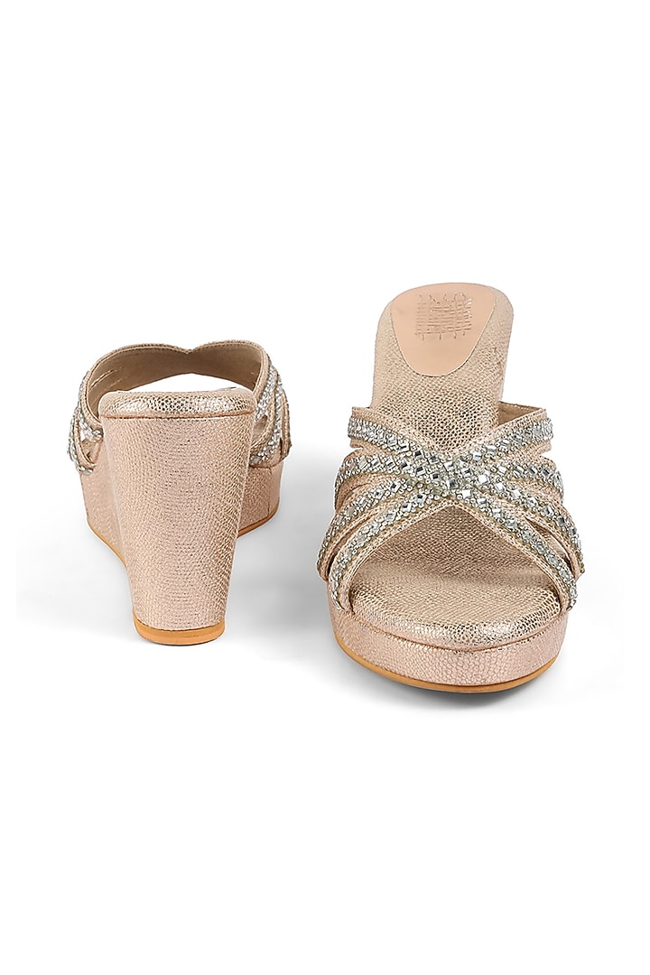 Rose Gold Faux Leather Crystal Embellished Wedges by stoffa bride at Pernia's Pop Up Shop