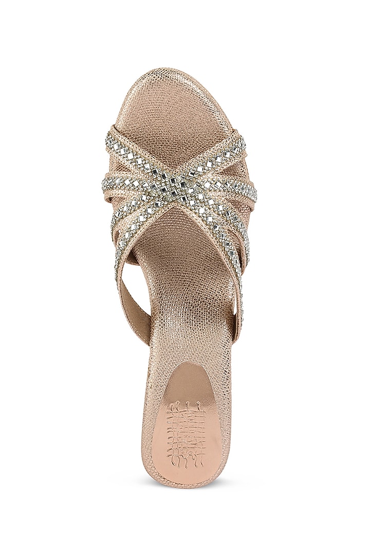 Rose Gold Faux Leather Crystal Embellished Wedges by stoffa bride at Pernia's Pop Up Shop