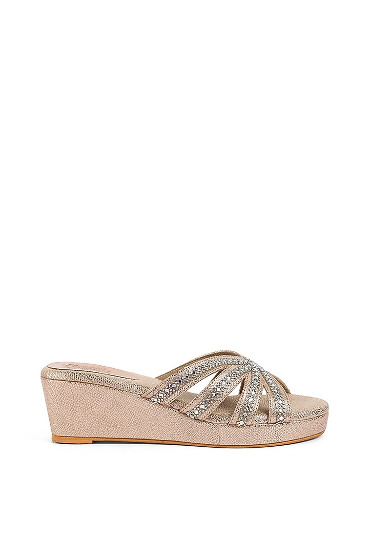 Rose Gold Faux Leather Crystal Embellished Wedges by stoffa bride at Pernia's Pop Up Shop