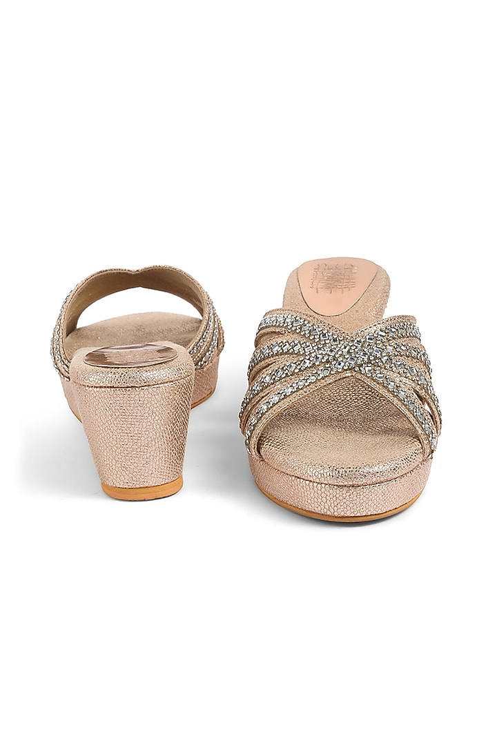 Rose Gold Faux Leather Crystal Embellished Wedges by stoffa bride at Pernia's Pop Up Shop