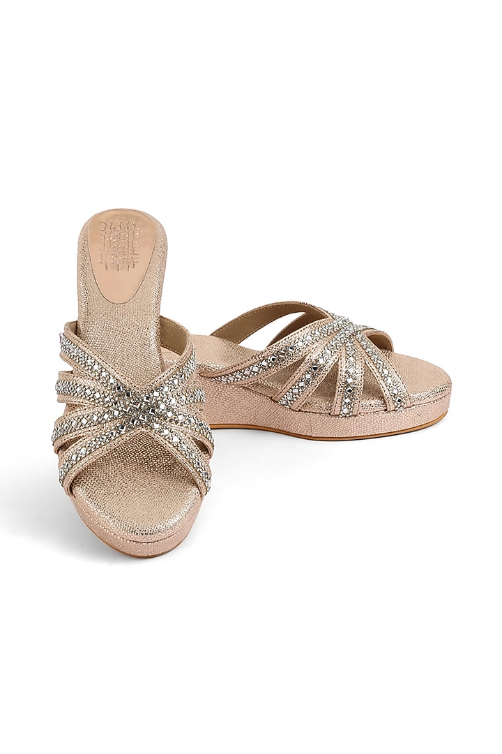 Rose Gold Faux Leather Crystal Embellished Wedges by stoffa bride at Pernia's Pop Up Shop