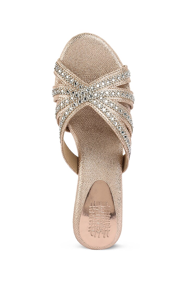 Rose Gold Faux Leather Crystal Embellished Wedges by stoffa bride at Pernia's Pop Up Shop