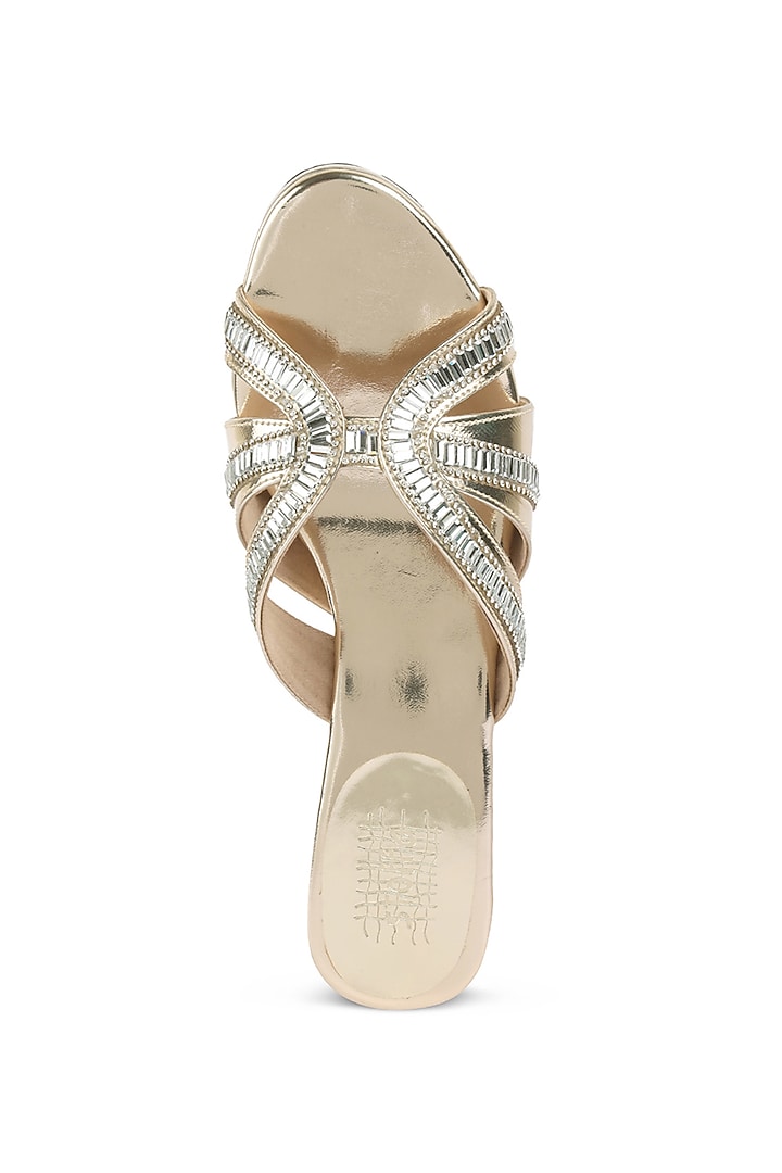 Gold Faux Leather Crystal Embellished Wedges by stoffa bride at Pernia's Pop Up Shop