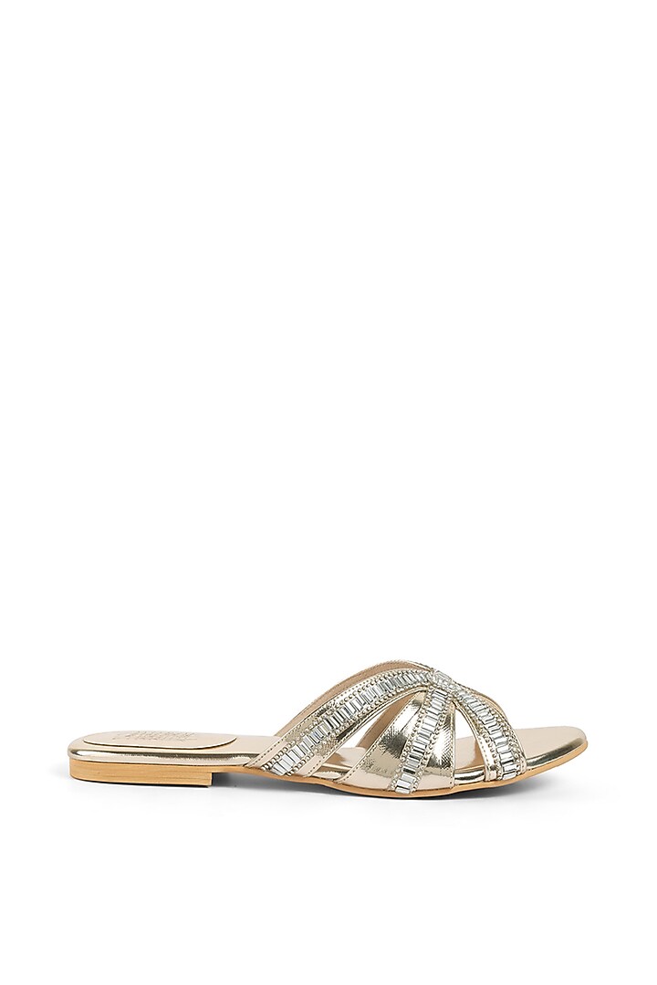 Gold Faux Leather Crystal Embellished Flats by stoffa bride at Pernia's Pop Up Shop