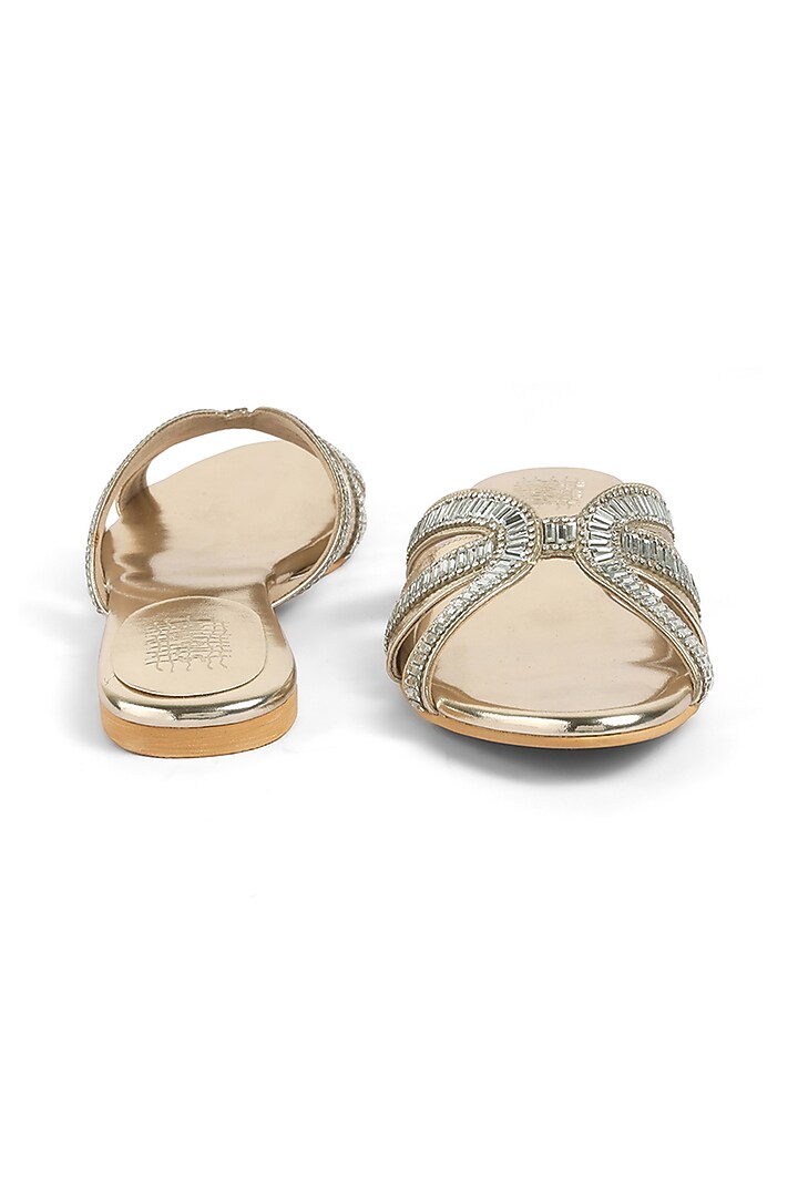 Gold Faux Leather Crystal Embellished Flats by stoffa bride at Pernia's Pop Up Shop