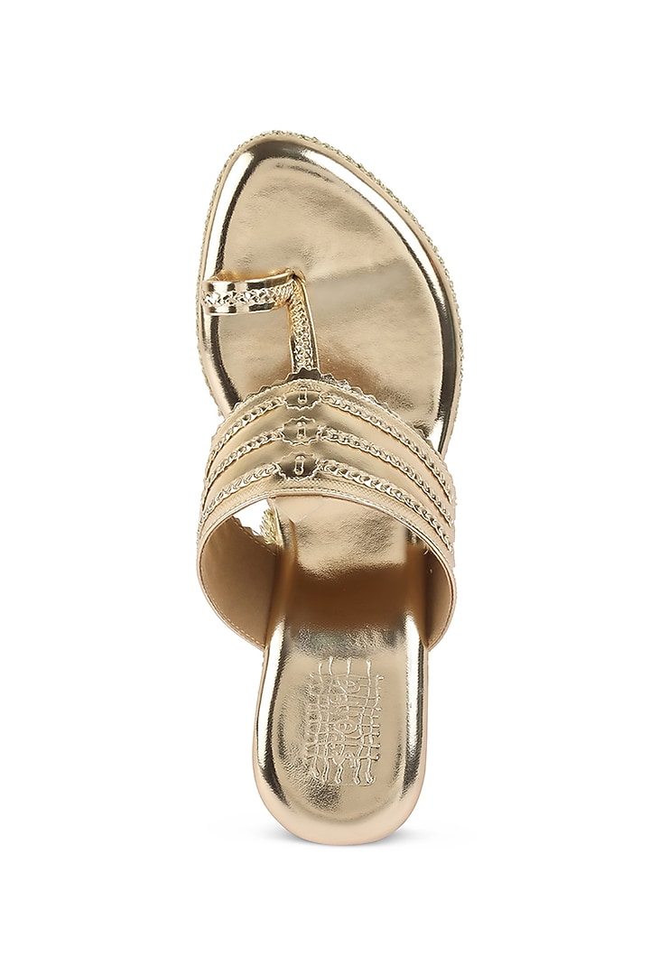 Light Gold Faux Leather Embellished Wedges by stoffa bride at Pernia's Pop Up Shop