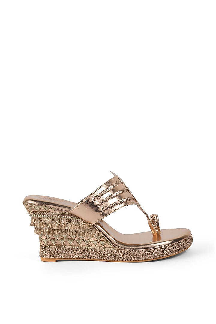 Rose Gold Faux Leather Embellished Wedges by stoffa bride at Pernia's Pop Up Shop