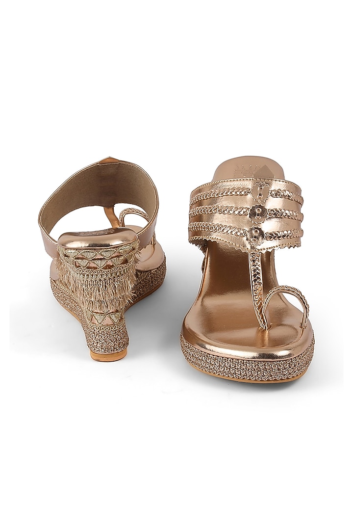 Rose Gold Faux Leather Embellished Wedges by stoffa bride at Pernia's Pop Up Shop