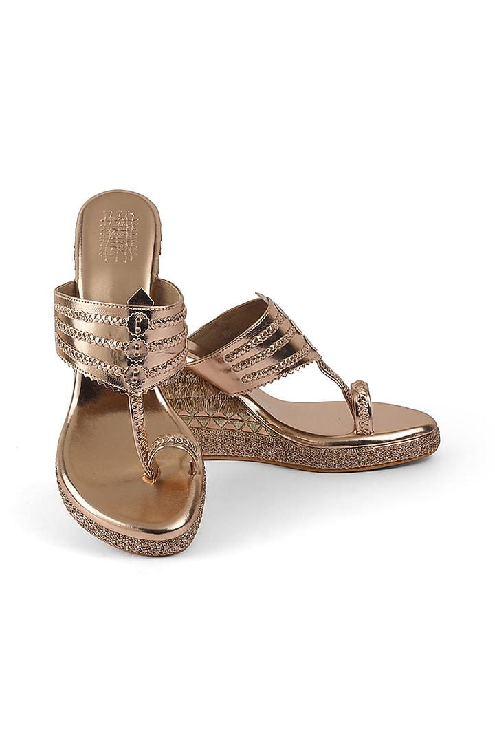 Rose Gold Faux Leather Embellished Wedges by stoffa bride at Pernia's Pop Up Shop