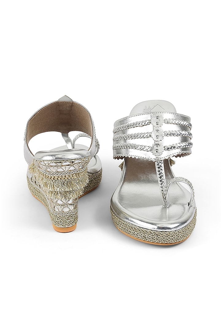 Silver Faux Leather Embellished Wedges by stoffa bride at Pernia's Pop Up Shop