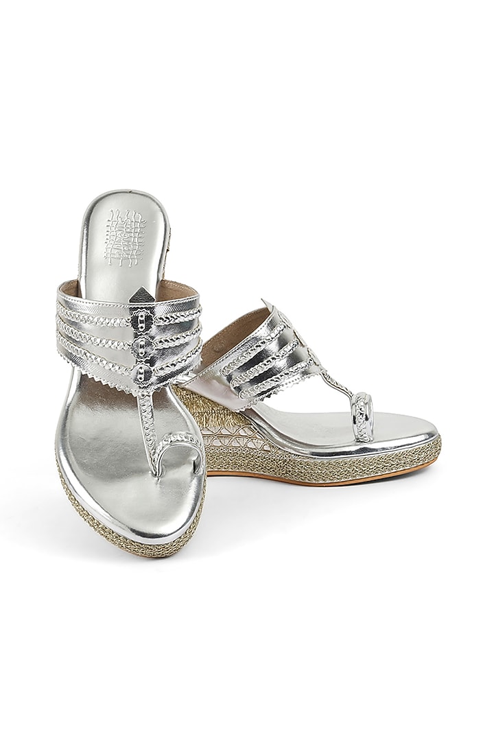 Silver Faux Leather Embellished Wedges by stoffa bride at Pernia's Pop Up Shop