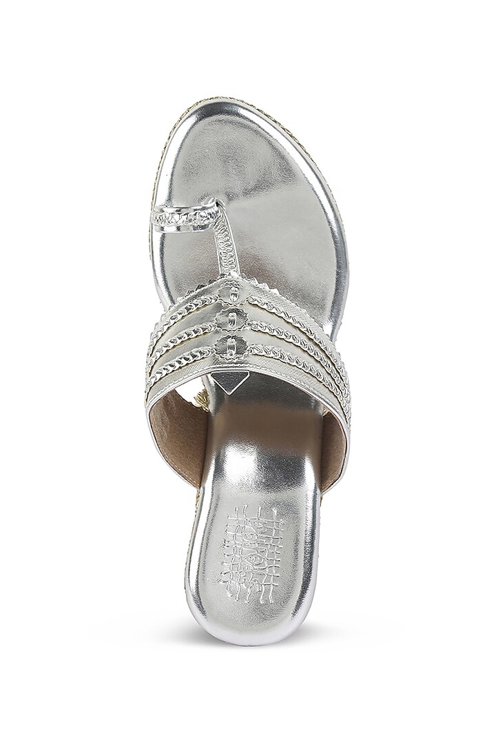 Silver Faux Leather Embellished Wedges by stoffa bride at Pernia's Pop Up Shop