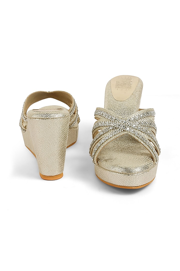 Gold Faux Leather Crystal Embellished Wedges by stoffa bride at Pernia's Pop Up Shop