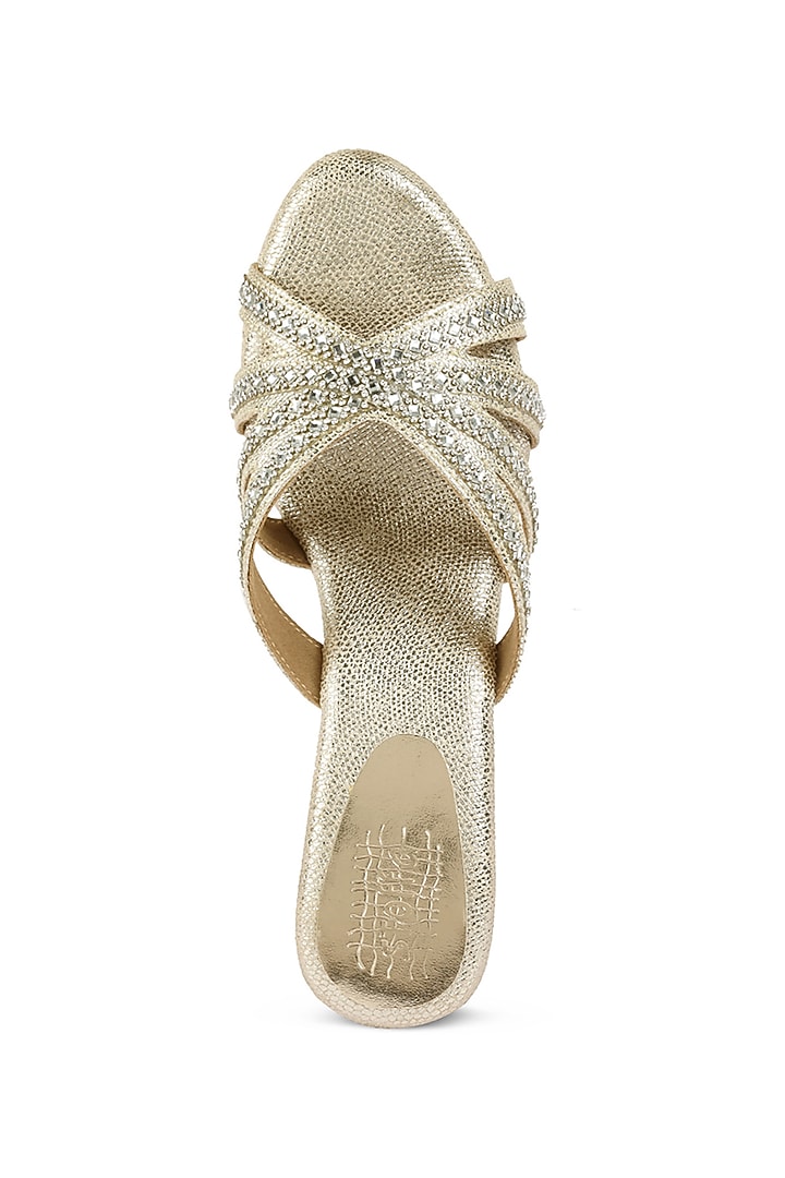 Gold Faux Leather Crystal Embellished Wedges by stoffa bride at Pernia's Pop Up Shop