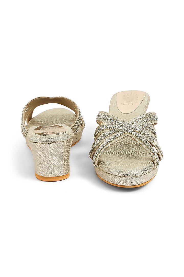 Gold Faux Leather Crystal Embellished Wedges by stoffa bride at Pernia's Pop Up Shop