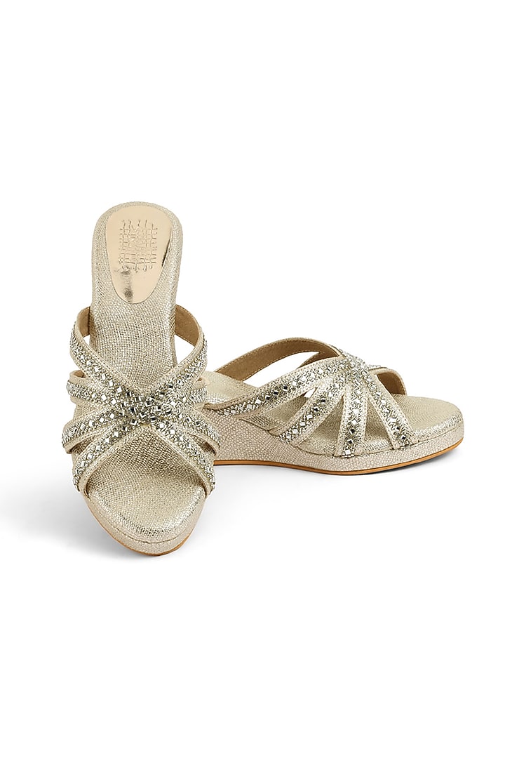 Gold Faux Leather Crystal Embellished Wedges by stoffa bride at Pernia's Pop Up Shop