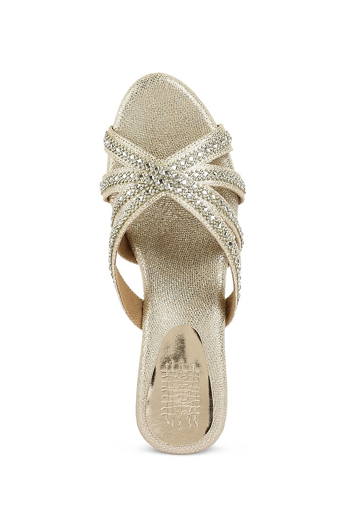 Gold Faux Leather Crystal Embellished Wedges by stoffa bride at Pernia's Pop Up Shop
