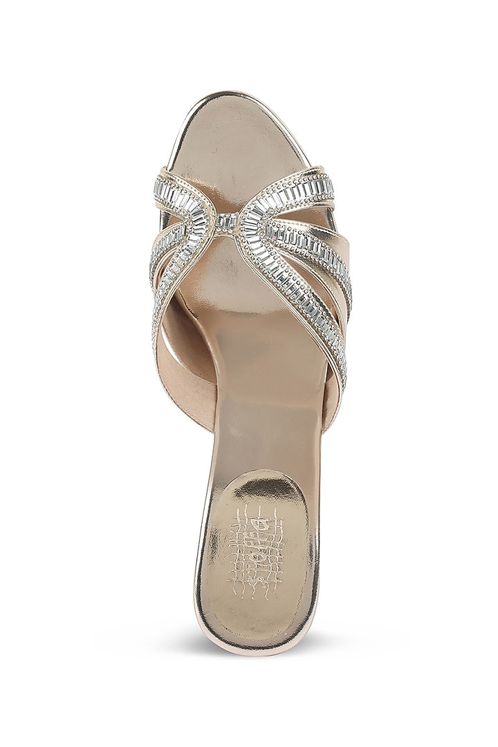 Gold Faux Leather Crystal Embellished Wedges by stoffa bride at Pernia's Pop Up Shop