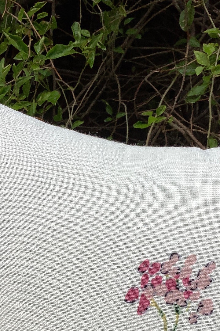 White Linen Blend Floral Cushion Cover by Studio Covers at Pernia's Pop Up Shop