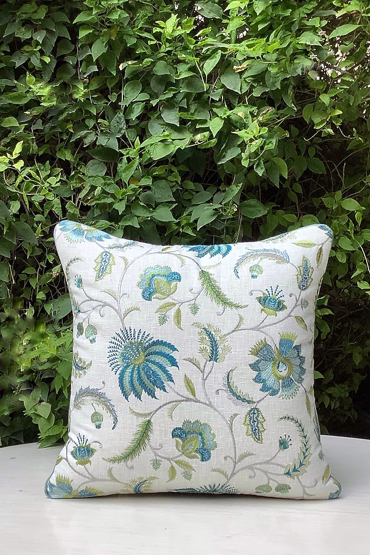 Beige Floral Embroidered Cushion Cover by Studio Covers at Pernia's Pop Up Shop