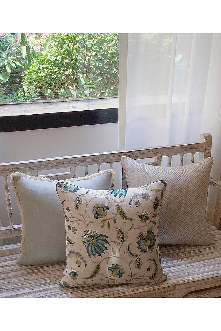 Beige Floral Embroidered Cushion Cover by Studio Covers at Pernia's Pop Up Shop