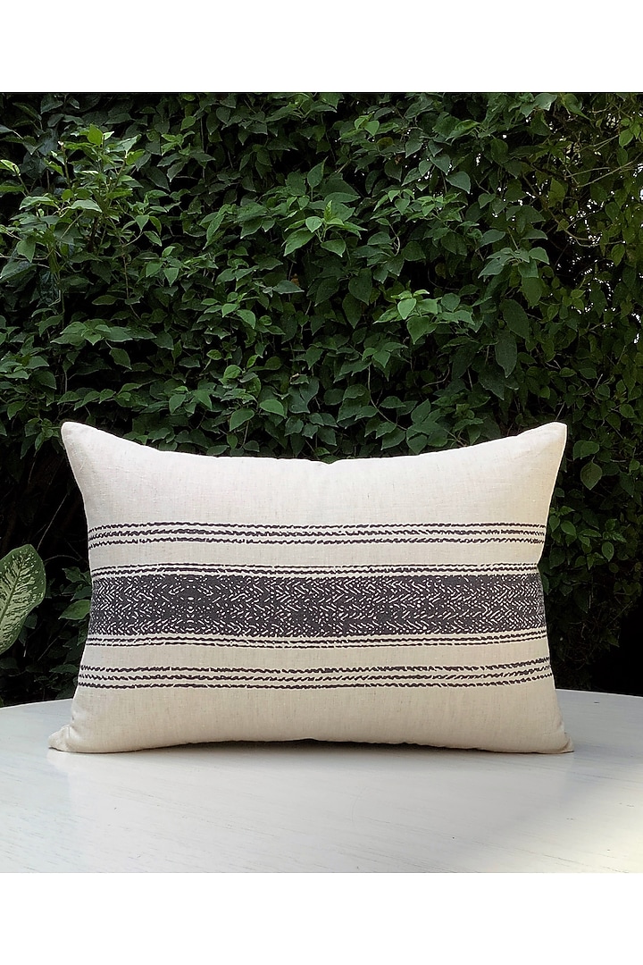 Ecru & Black Cotton Striped Cushion Cover by Studio Covers at Pernia's Pop Up Shop