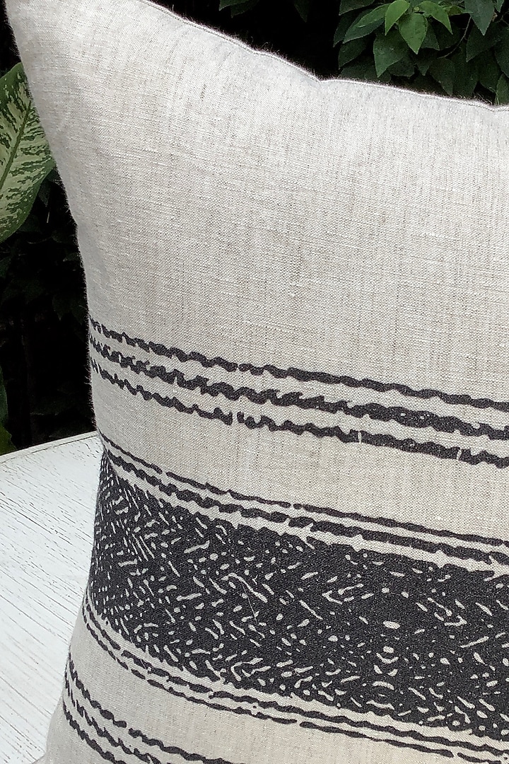 Ecru & Black Cotton Striped Cushion Cover by Studio Covers at Pernia's Pop Up Shop