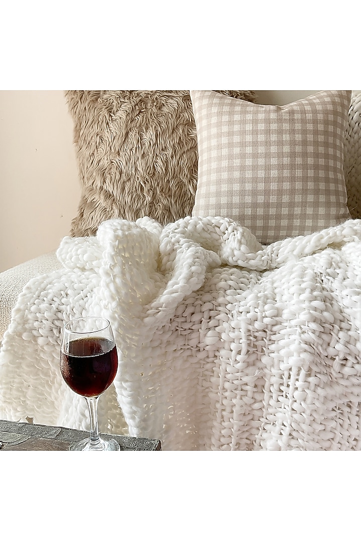 White Chunky Knit Handcrafted Throw by Studio Covers at Pernia's Pop Up Shop