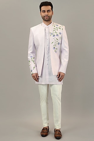 Violet Moss Crepe Embroidered Blazer Set Design by Ankur J Men at Pernia's  Pop Up Shop 2024