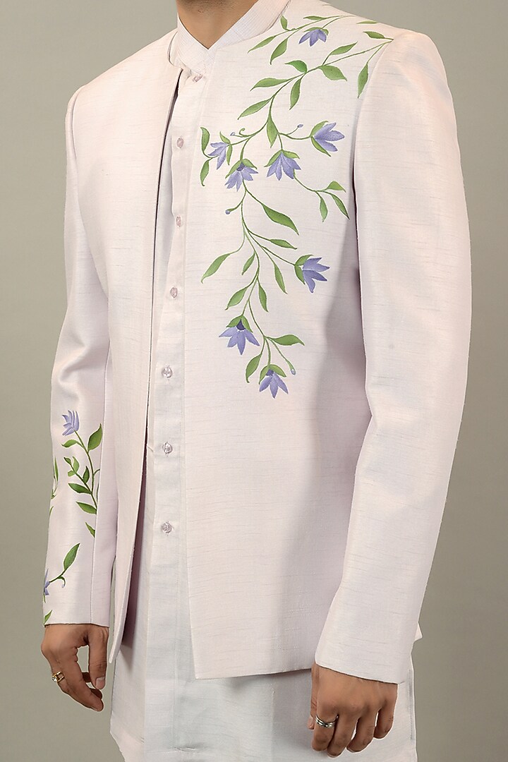 Lilac Viscose Silk Hand Painted Wedding Indowestern Set by STEEL at Pernia's Pop Up Shop