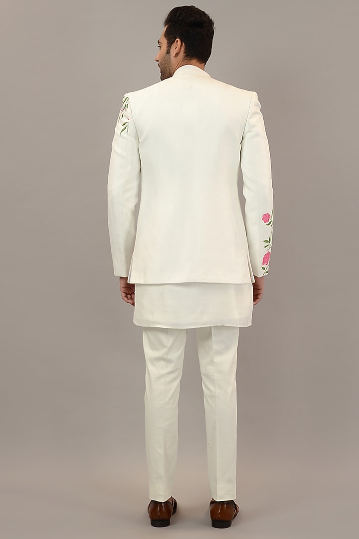 White Viscose Silk Hand Painted Wedding Indowestern Set by STEEL at Pernia's Pop Up Shop