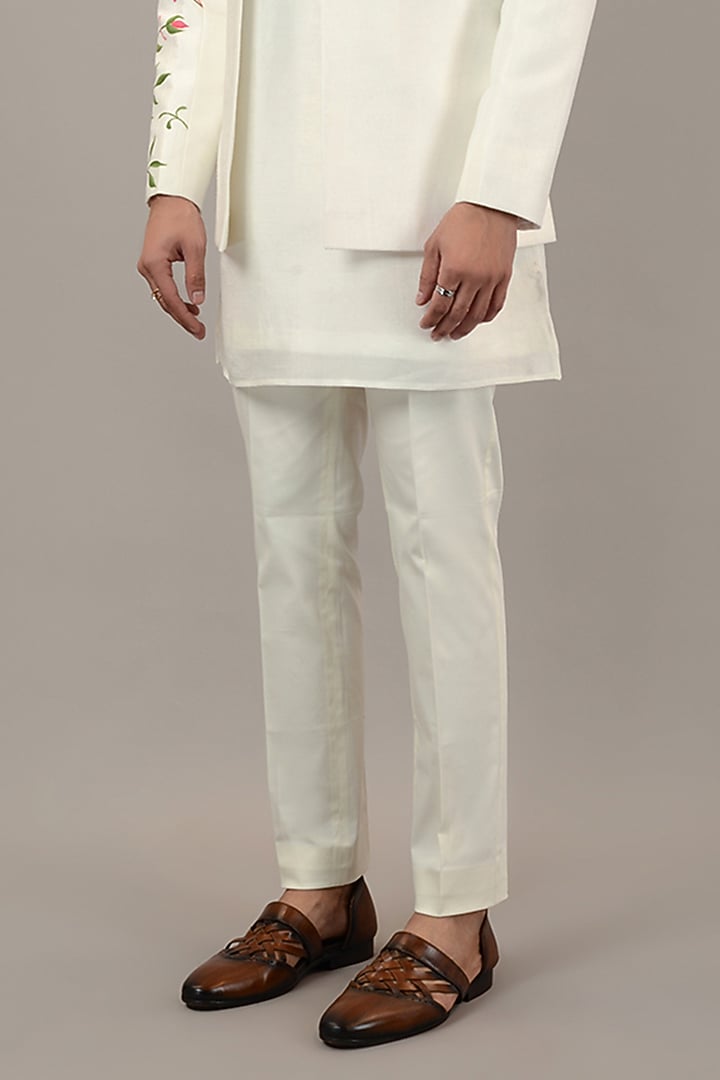 White Viscose Silk Hand Painted Wedding Indowestern Set by STEEL at Pernia's Pop Up Shop