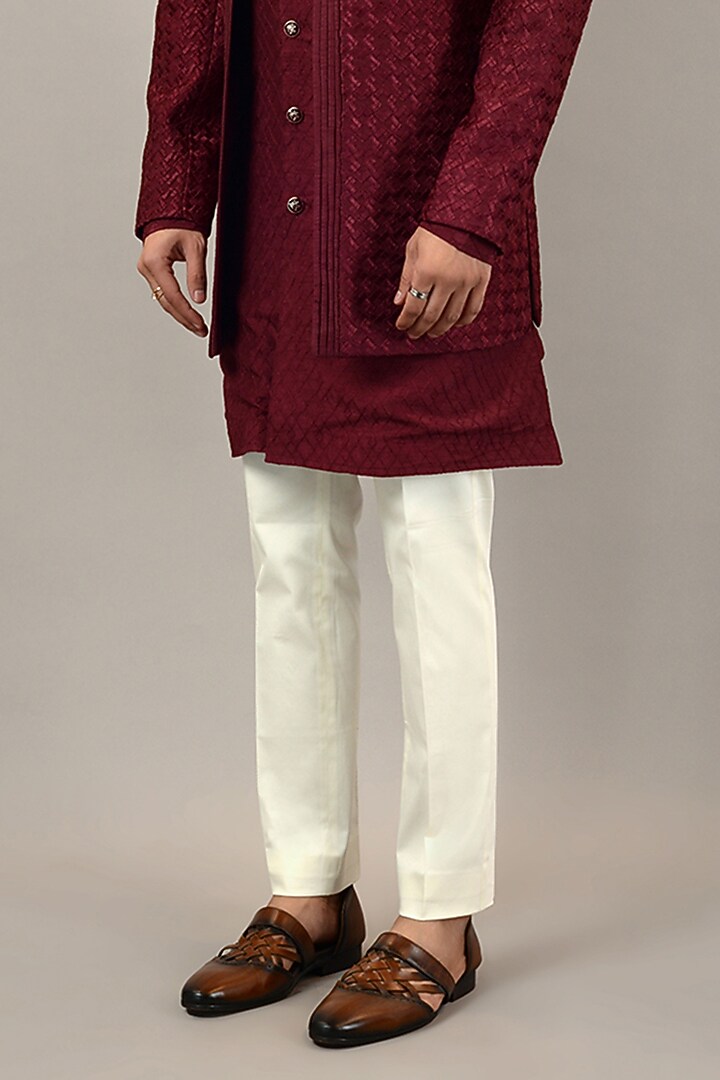 Magenta Viscose Silk Embroidered Wedding Indowestern Set by STEEL at Pernia's Pop Up Shop