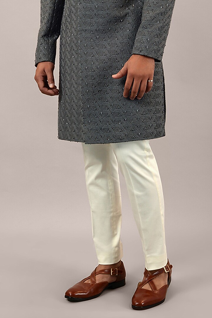 Grey Terry Rayon Embroidered Wedding Indowestern Set by STEEL at Pernia's Pop Up Shop