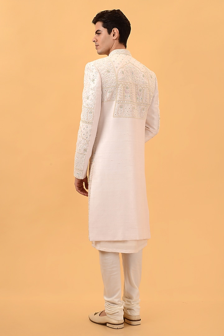 Pink Raw Silk Hand Embroidered Groom Sherwani Set by STEEL at Pernia's Pop Up Shop