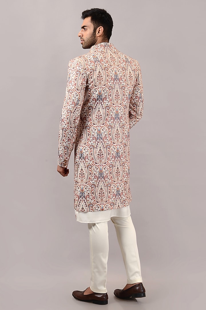 Cream Silk Resham Embroidered Wedding Indowestern Set by STEEL at Pernia's Pop Up Shop