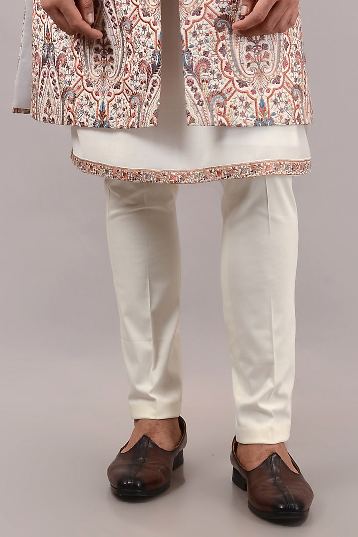 Cream Silk Resham Embroidered Wedding Indowestern Set by STEEL at Pernia's Pop Up Shop