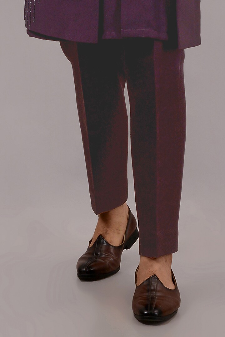 Wine Textured Suiting Hand Embroidered Wedding Indowestern Set by STEEL at Pernia's Pop Up Shop