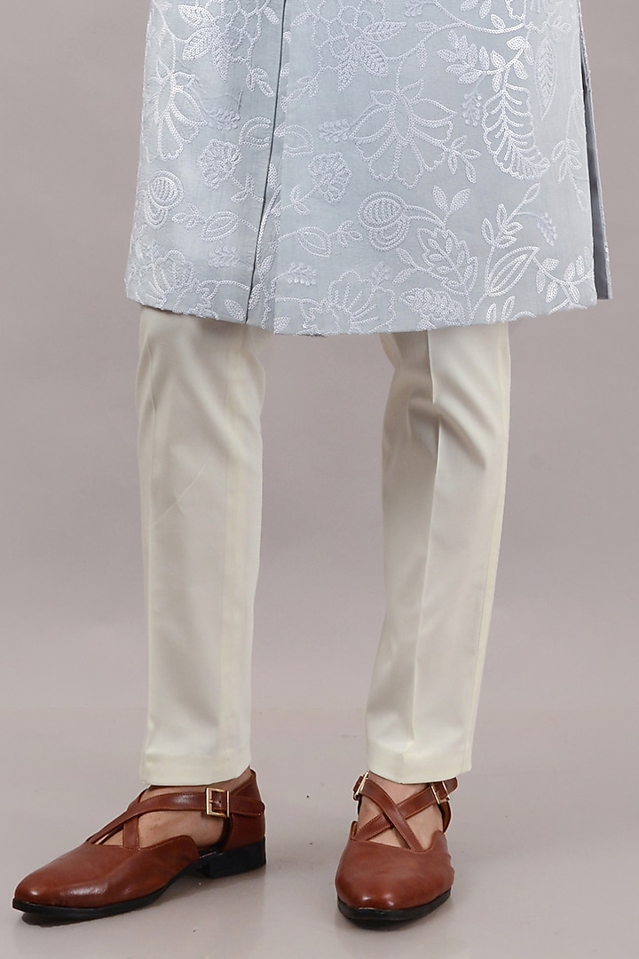 Sky Blue Raw Silk Sequins Embroidered Wedding Sherwani Set by STEEL at Pernia's Pop Up Shop
