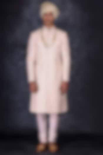 Off-White Lucknowi Hand Embroidered Sherwani Set by STEEL