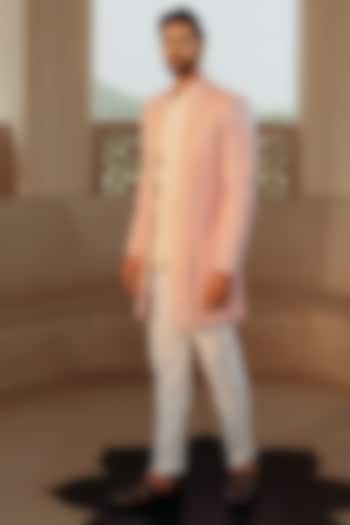 Blush Pink Suiting Hand Embroidered Indo-Western Set by STEEL at Pernia's Pop Up Shop